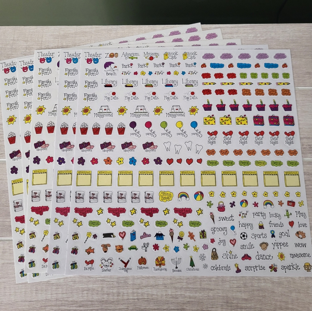 Bundle Of 5‎ sheets of 258 busy mom stickers reminders event planner